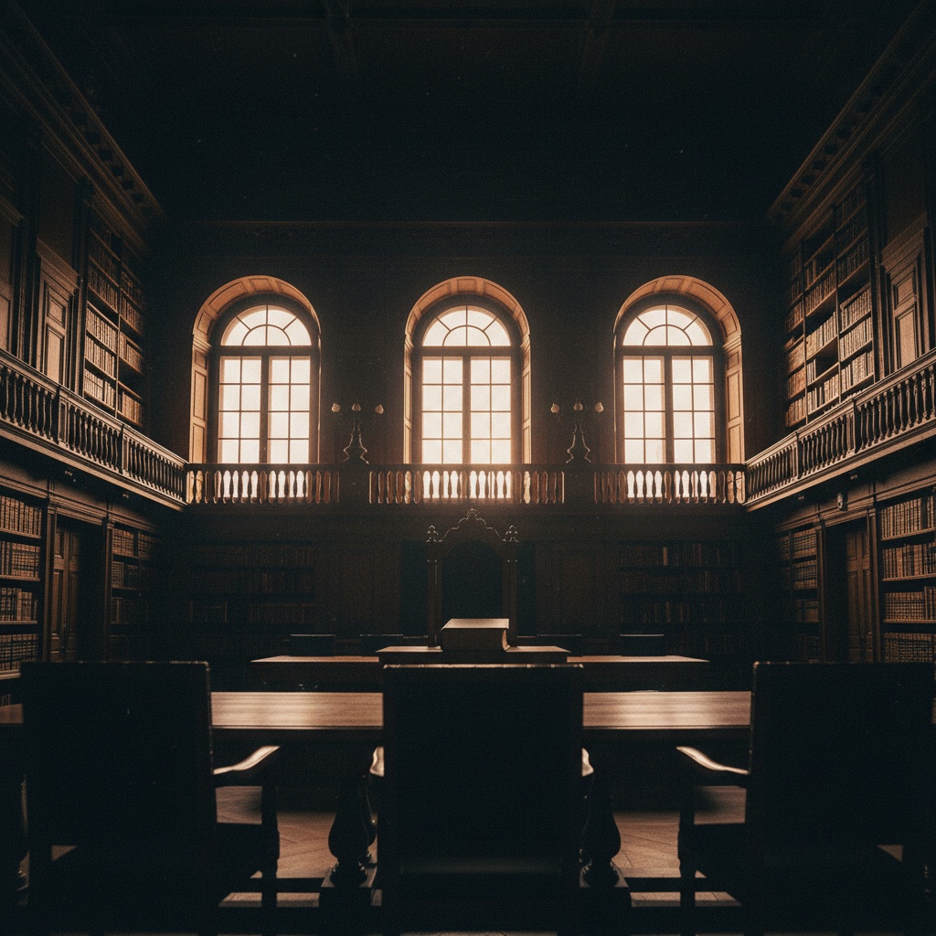 Sentenza CGUE Mcdonagh — aula del tribunale vuota con biblioteca giuridica