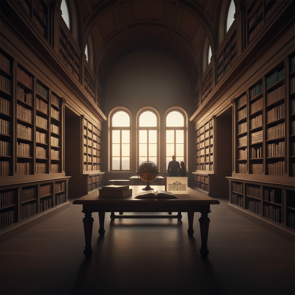 Sentenza CGUE Van Der Lans — aula del tribunale vuota con biblioteca giuridica