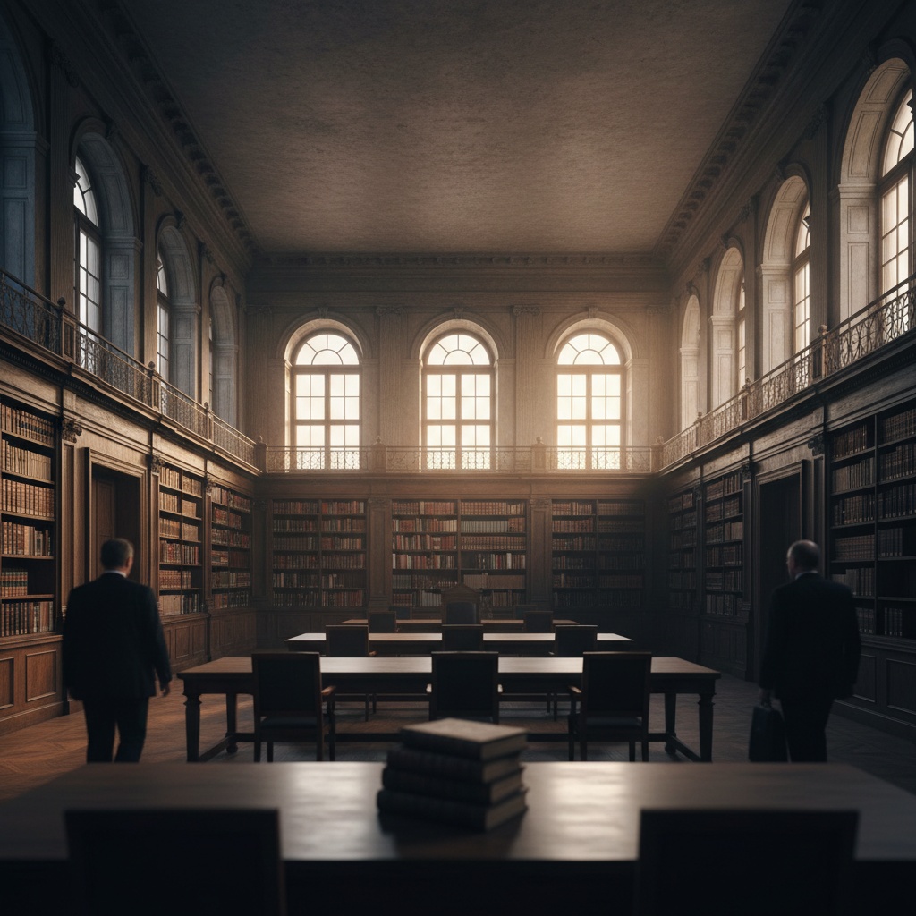 Sentenza CGUE Walz — aula del tribunale vuota con biblioteca giuridica