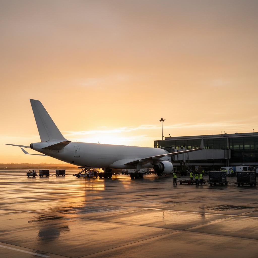 Aereo passeggeri ITA Airways al gate al tramonto