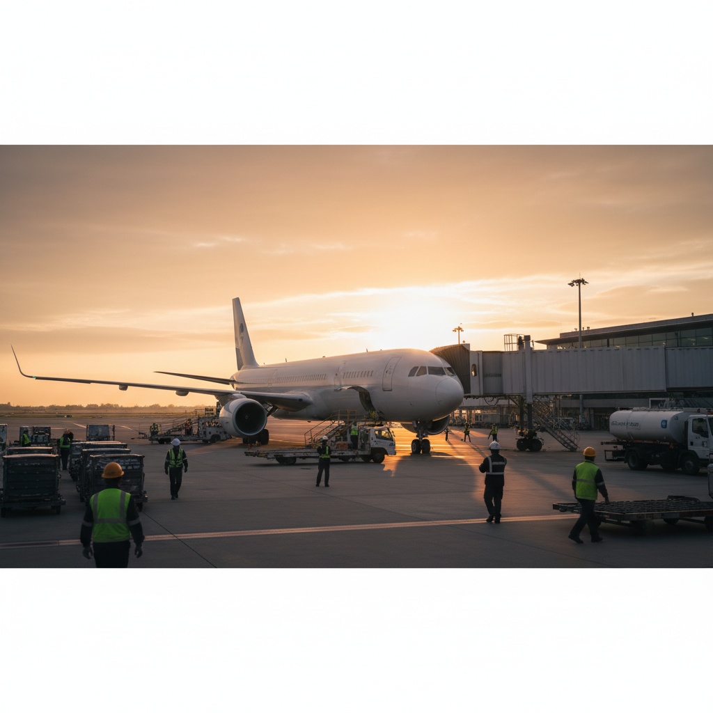 Aereo passeggeri Aeroitalia al gate al tramonto