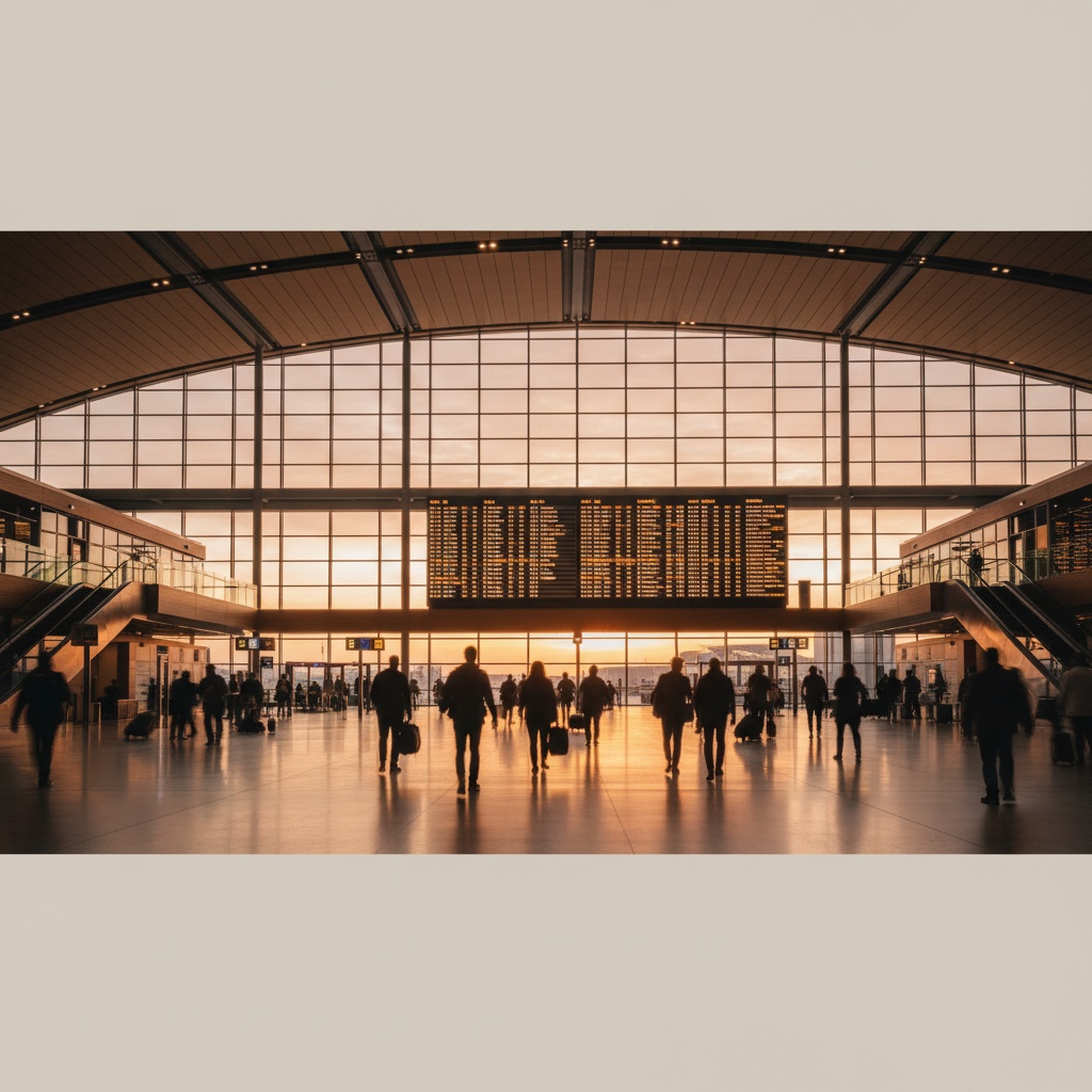 Aeroporto the airport — interno moderno con tabelloni partenze