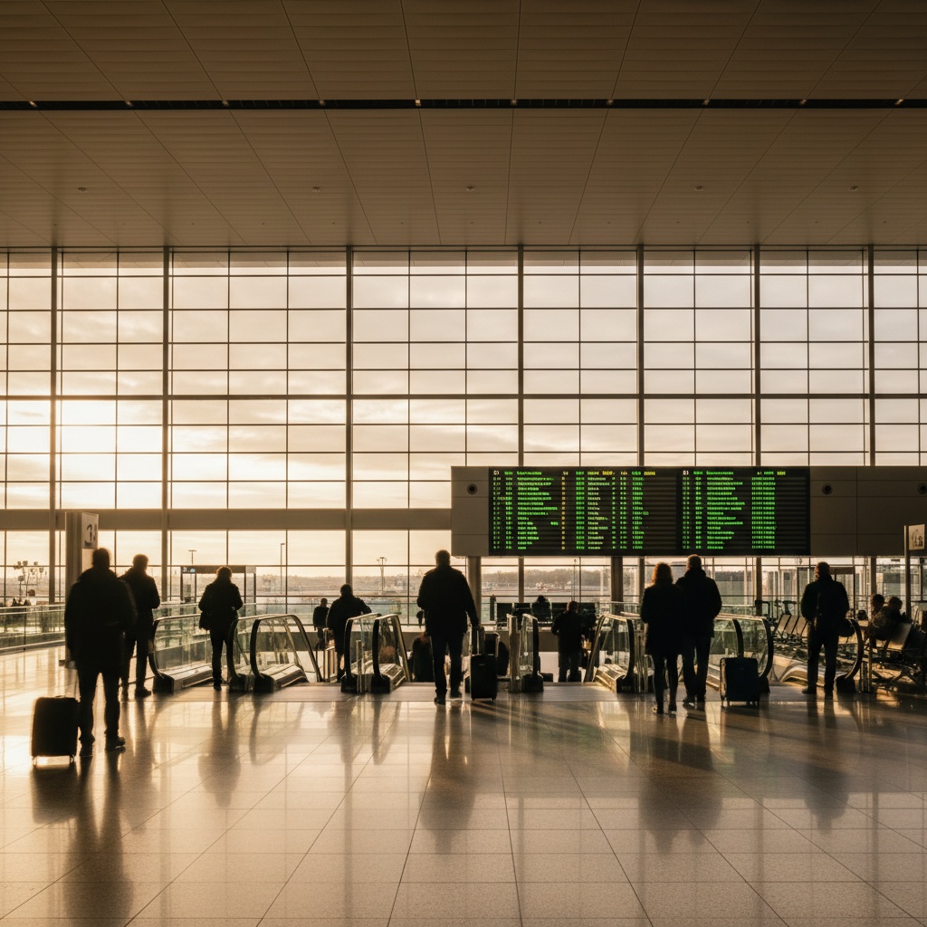 Aeroporto the airport — interno moderno con tabelloni partenze