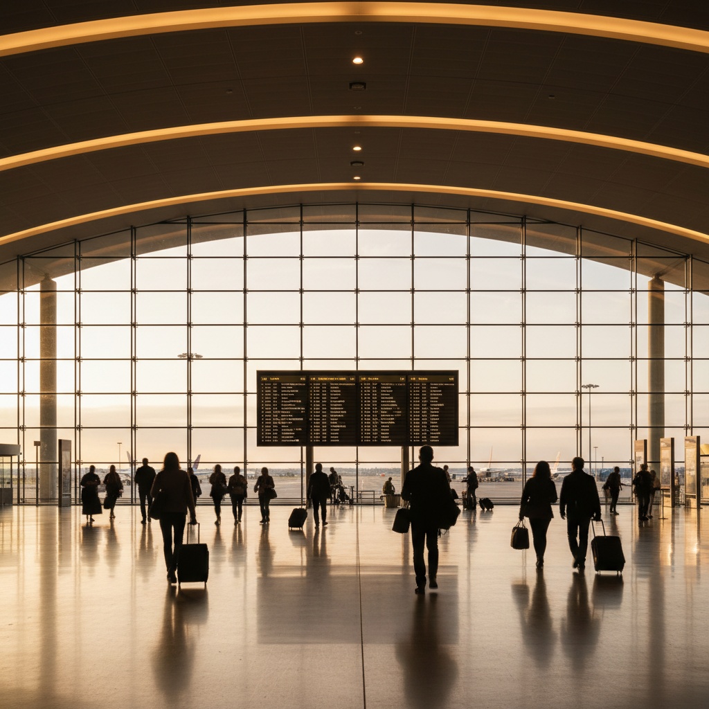 Aeroporto the airport — interno moderno con tabelloni partenze