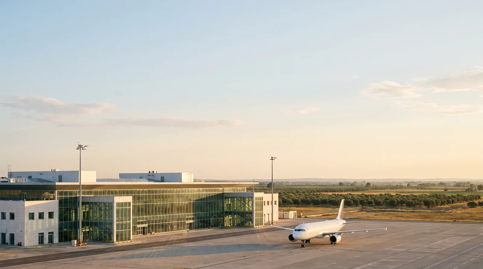 Aeroporto di Bari Karol Wojtyła - terminal e piazzale con un aereo in sosta